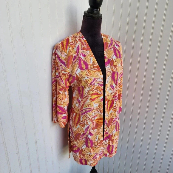 NWT Hippie Rose Fushia Orange Leaves Duster Cardigan Womens Open Front XS - Picture 2 of 14